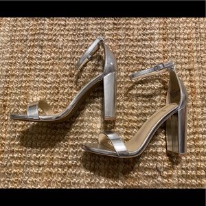 Silver Ankle Strap Sandal with Block Heel *NWT*